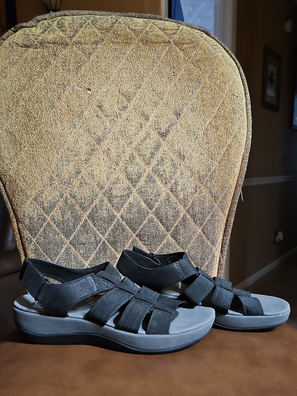 Clarks Cloudsteppers Arla Shaylie Strappy Wedge Sandals Shoes Black Gray